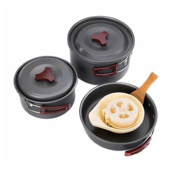 Набор посуды Naturehike 3-4 NH (2 кастрюли+крышки+сковорода) carbon (NH15T203-G) 6927595787205 фото
