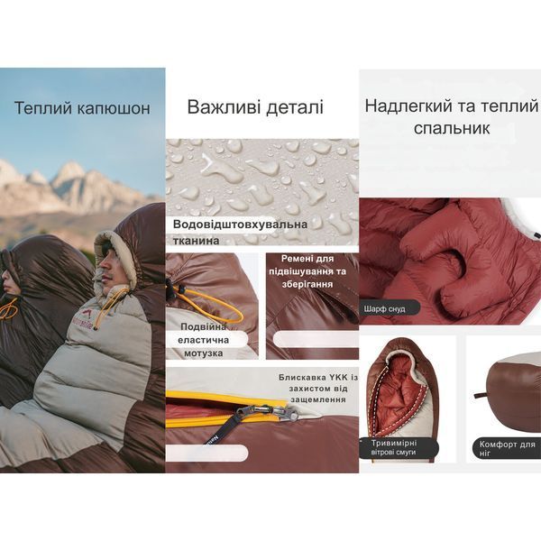 Спальник с натуральным пухом Naturehike Snowbird CNK2550WS014, р-р L, коричневый 400 г 6927595784464 фото