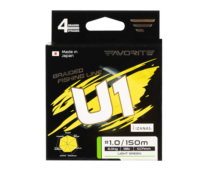 Шнур Favorite U1 PE 4x 150m (light green) #0.4/0.108mm 5lb/2.4kg 1693.11.53 фото
