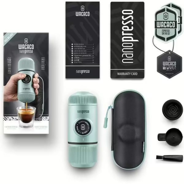 Портативная эспрессо-кофеварка Wacaco Nanopresso голубая с чехлом, механическая, для молотого кофе WNANOBLUE фото