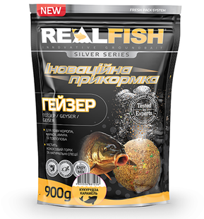 Прикормка для риболовлі REAL FISH Гейзер КУКУРУДЗА-КАРАМЕЛЬ, 0.9 кг Гейзер Кукурудза-Карамель фото