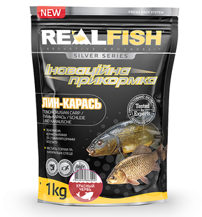 Прикормка для риболовлі REAL FISH Лин-Карась ЧЕРОВОНИЙ ЧЕРВ'ЯК, 0.9 кг Червоний черв'як  фото