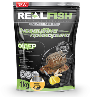 Прикормка для риболовлі REAL FISH Фідер БІСКВІТ-ВАНІЛЬ, 0.9 кг Бісквіт-Ваніль фото